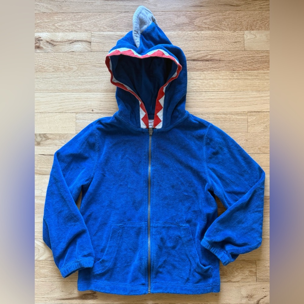 Boys Hanna Andersson Blue French Terry Hoodie Jacket Shark Hood Size 120 6 Y EUC